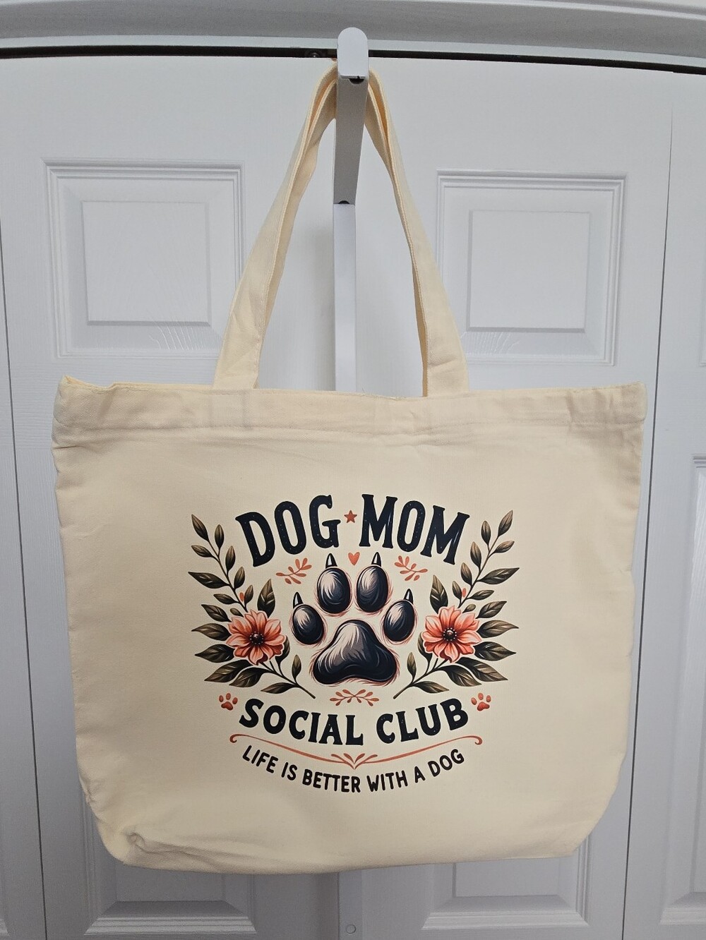 Dog Mom Social Club Canvas Tote Bag - Cream